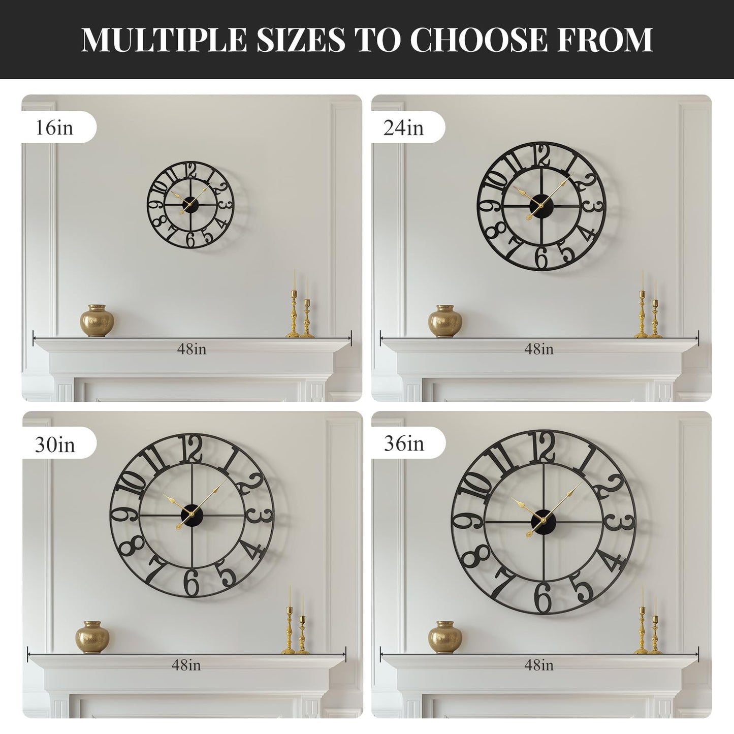 Cuspin Large Wall Clock for Living Room Decor, 30 Inch Wall Clock Battery-Operated Silent Non Ticking, Modern Black Decorative Metal Clock with Arabic Numerals