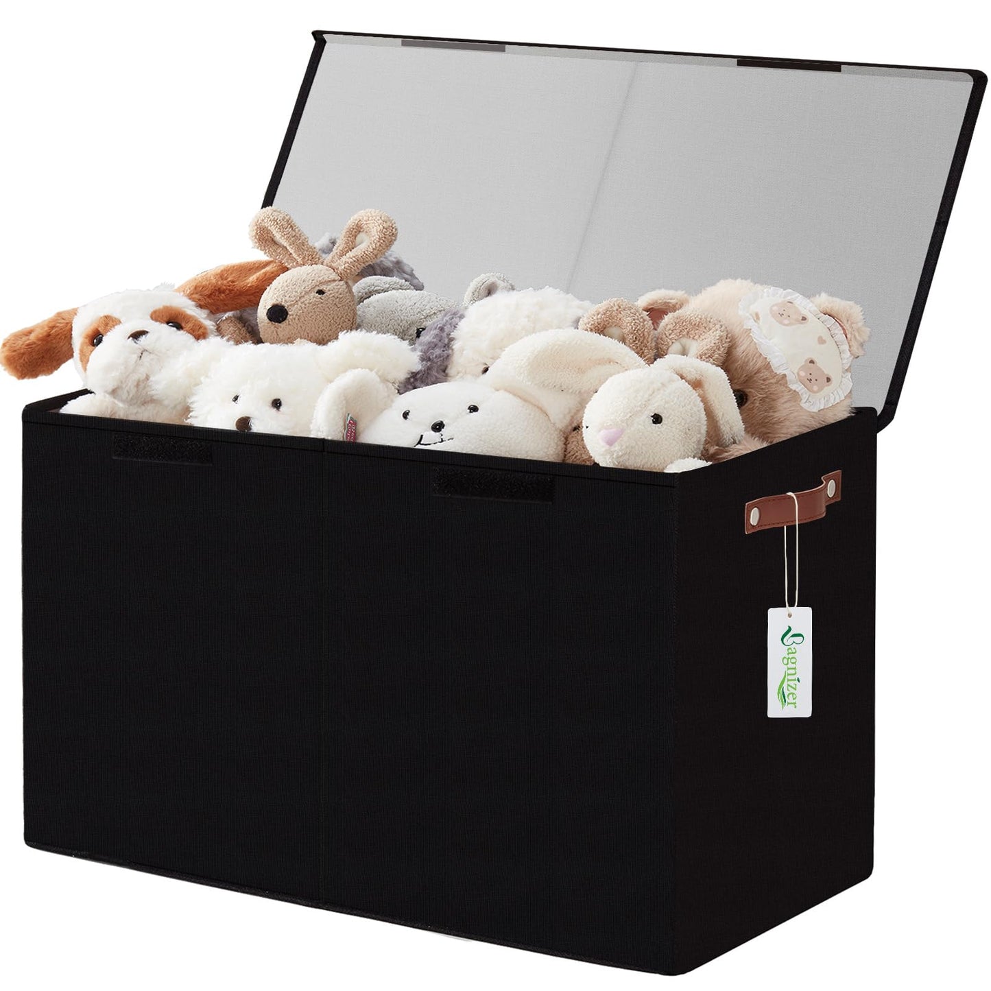 Bagnizer Large Toy Storage Box with Lids, Collapsible Sturdy Baby Storage Organizer Chest Bin Basket for Kids, Boys, Girls, Playroom, Nursery, Bedroom, Closet 25"x13"x16" (Black)