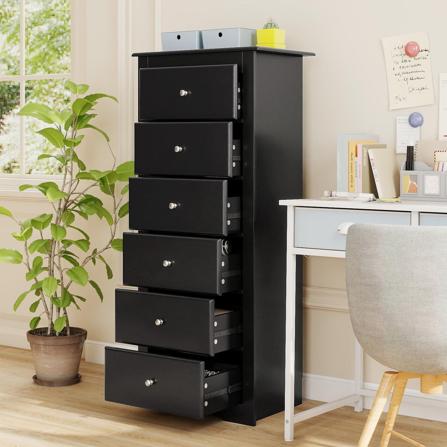 Giantex 6-Drawer Dresser for Bedroom, Wooden Chest of Drawers w/Metal Handles & Large Capacity, 16" D x 23.5" W x 53.5" H Clothes Organizer, Modern Tall Dresser for Bedroom, Entryway, Living Room
