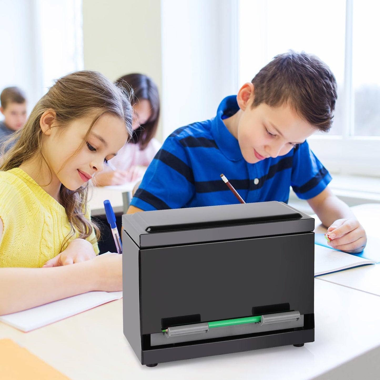 Creproly Stainless Steel Pencil Dispenser/Pen Holder for Classroom Home Restaurant for Bulk Pencils Storage/Unwrapped Drinking Straws Storage (Black)