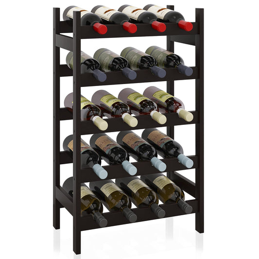 SMIBUY Bamboo Wine Rack, 20 Bottles Display Holder, 5-Tier Free Standing Storage Shelves for Kitchen, Pantry, Cellar, Bar (Dark Brown)