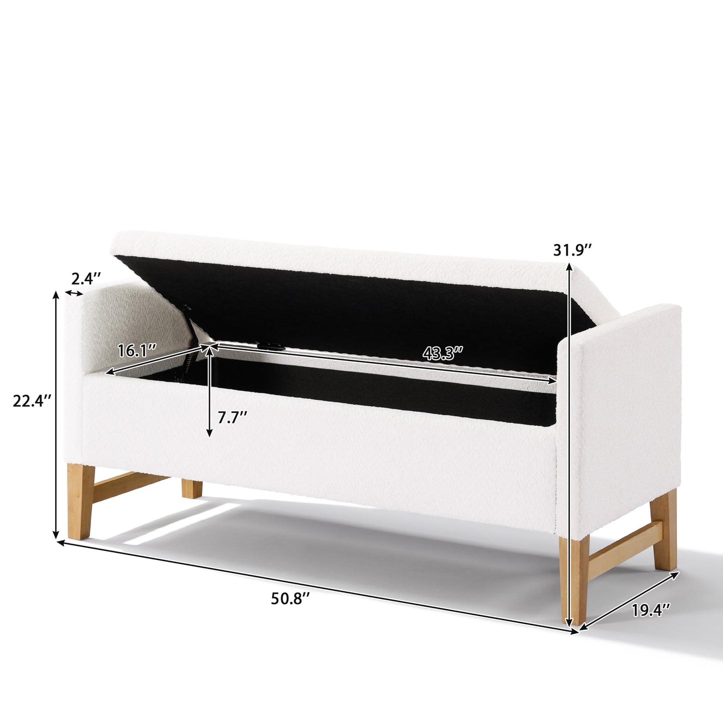 Christopher Knight Home Namo Boucle Upholstered Ottoman with Storage, Wooden Storage Ottoman Bench with Pillows, Long Entryway Ottoman Foot Rest, Bedroom End of Bed Foot Stools Ottoman, Natural+Ivory