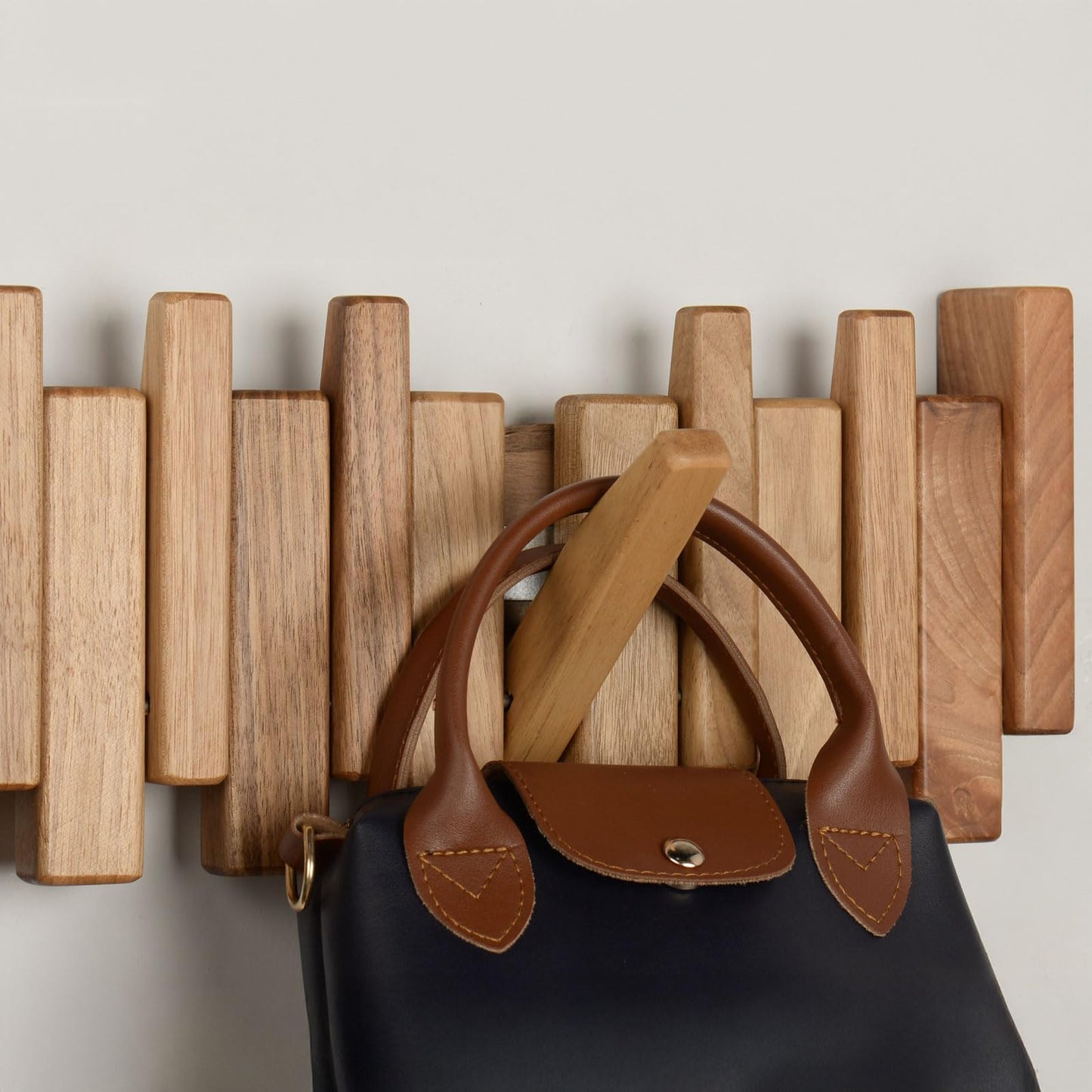 TEXAS BEST GIFT Solid Walnut Piano Key Coat Rack – 10-Hook Wall-Mounted Flip Hook Rack – Minimalist Wooden Hanger for Entryway, Bedroom, Office