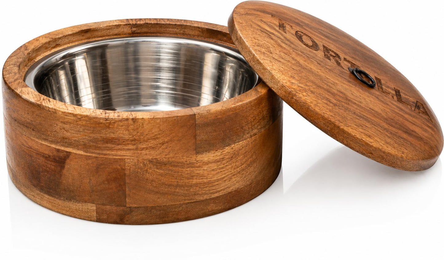Handcrafted Wooden Mexican Tortilla Warmer Basket Indian Chapati Roti Bread Holder Box Pancake Keeper Serveware Hot Pot Casserole Dish With Lid Home Kitchen Dining Decor, Natural Brown, 9 x 3 Inches