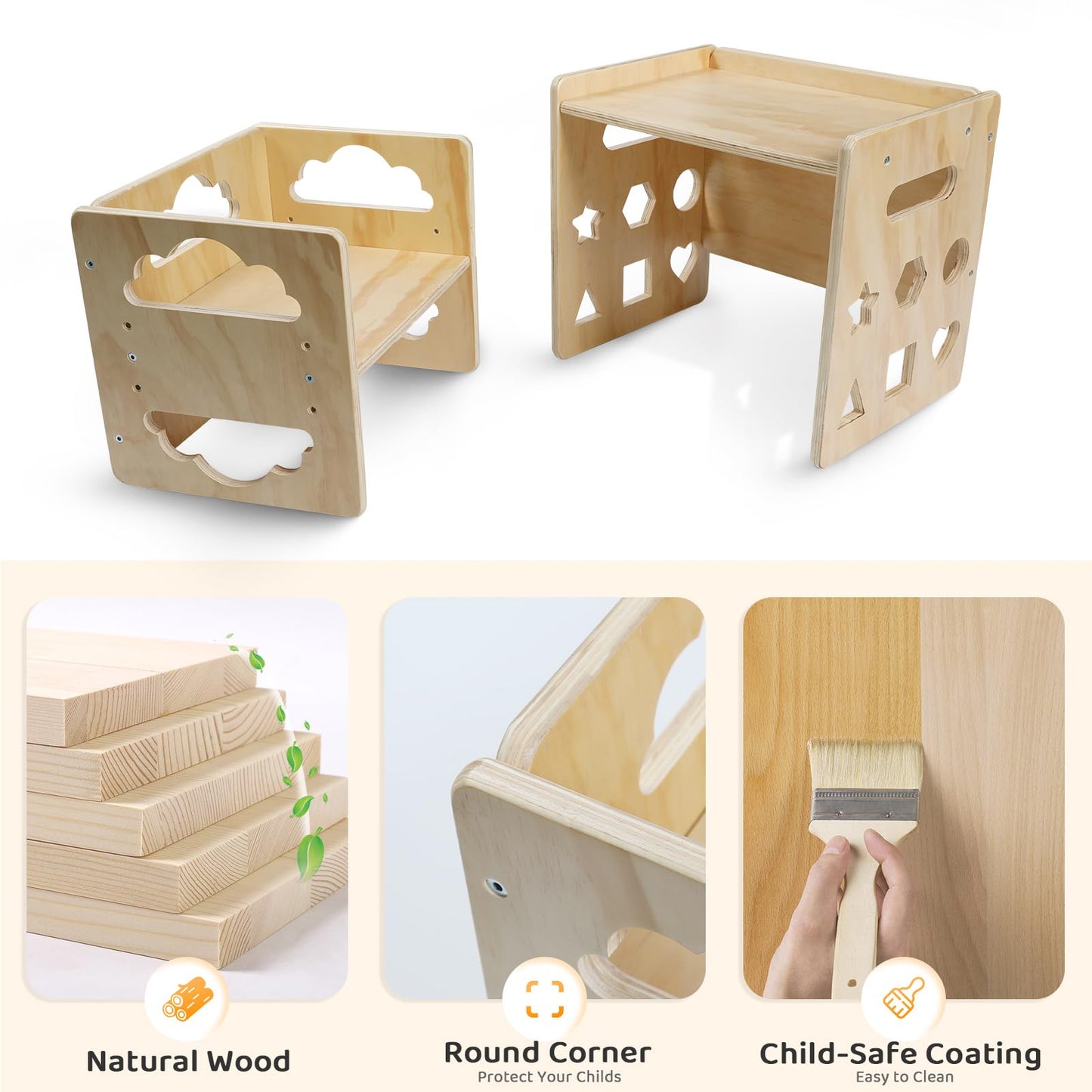 Satisure Montessori Weaning Table and Chair Set, Wooden Toddler Table and Chair Set, 1-3 Age Kids Table and Chairs with Blackboard & 3 Heights Adjustable for Eating & Drawing & Reading
