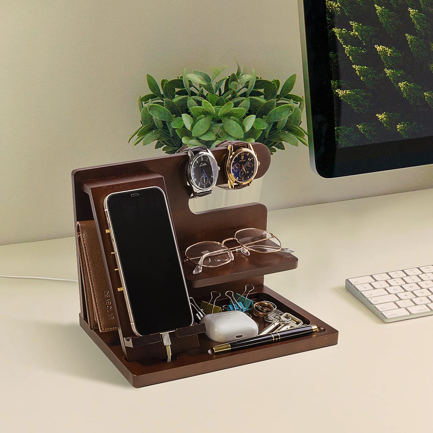 Personalized Wood Phone Docking Station for Husband Boyfriend - I Love You Everyday - Key Holder Wallet Stand Watch Organizer Men Gift Anniversary Birthday Christmas Nightstand Male Travel Gadgets