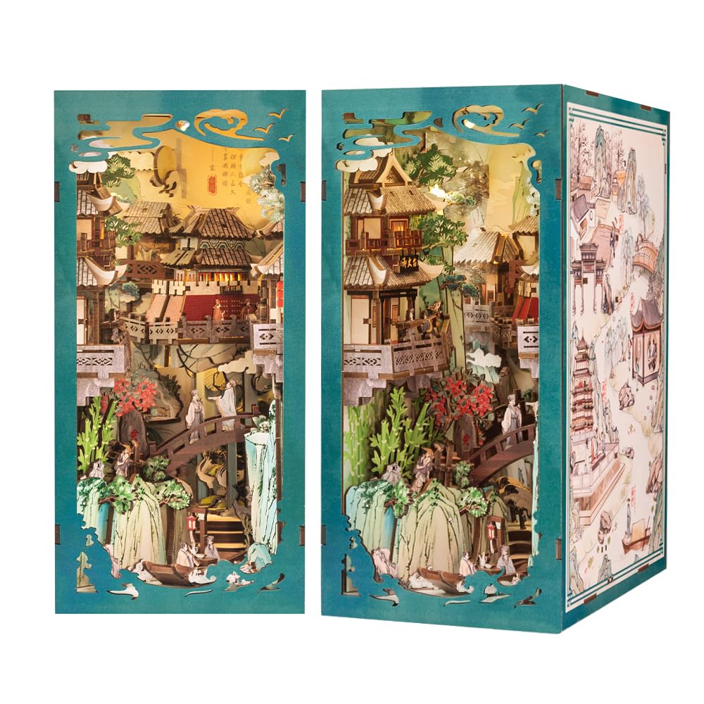 Fsolis Book Nook Kit, DIY Miniature House Kit 3D Wooden Puzzles Craft Kit for Adults Bookshelf Nook Decor Decorative Bookend for Women Teenagers and Book Lovers (Su Dongpo)