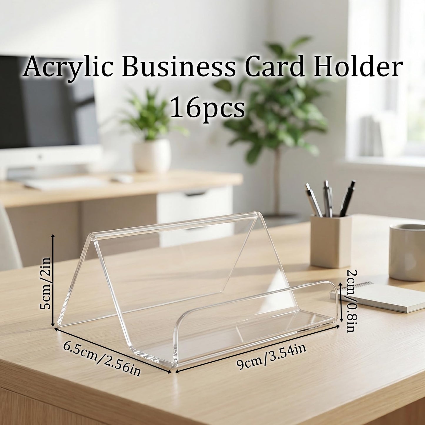 AOZUO 16 Pack Acrylic Business Card Holder for Desk, Business Card Display Stand Clear Desktop Business Name Card Holders Capacity 60 Cards