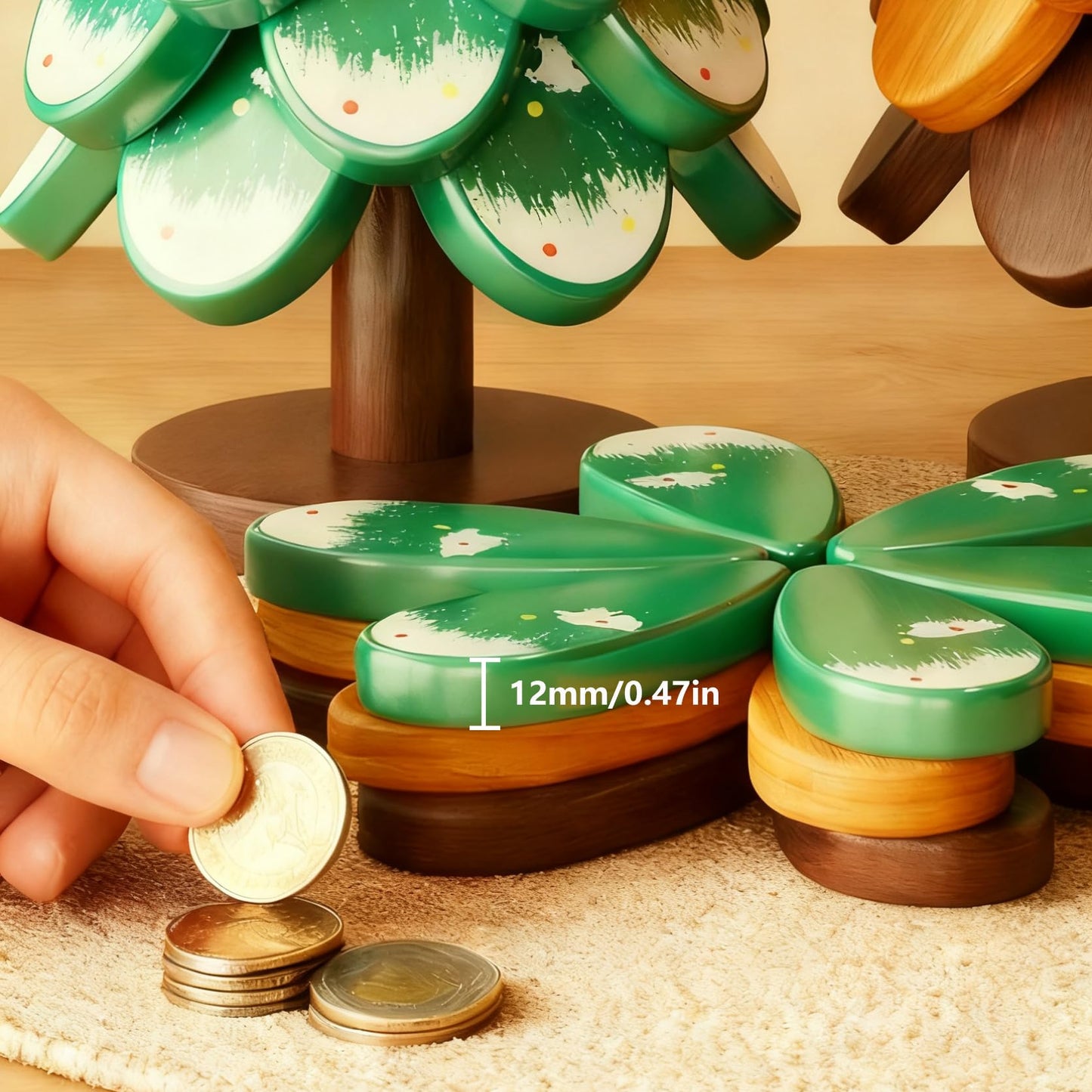 Wooden Trivets for Hot Dishes, Tree Shape Trivet Set, 4 Natural Solid Wood + 1 Stand stored Like a Christmas Tree,Foldable Kitchen Wooden Trivet for Pot Bowl Teapot Hot Pot Holder (Wood)