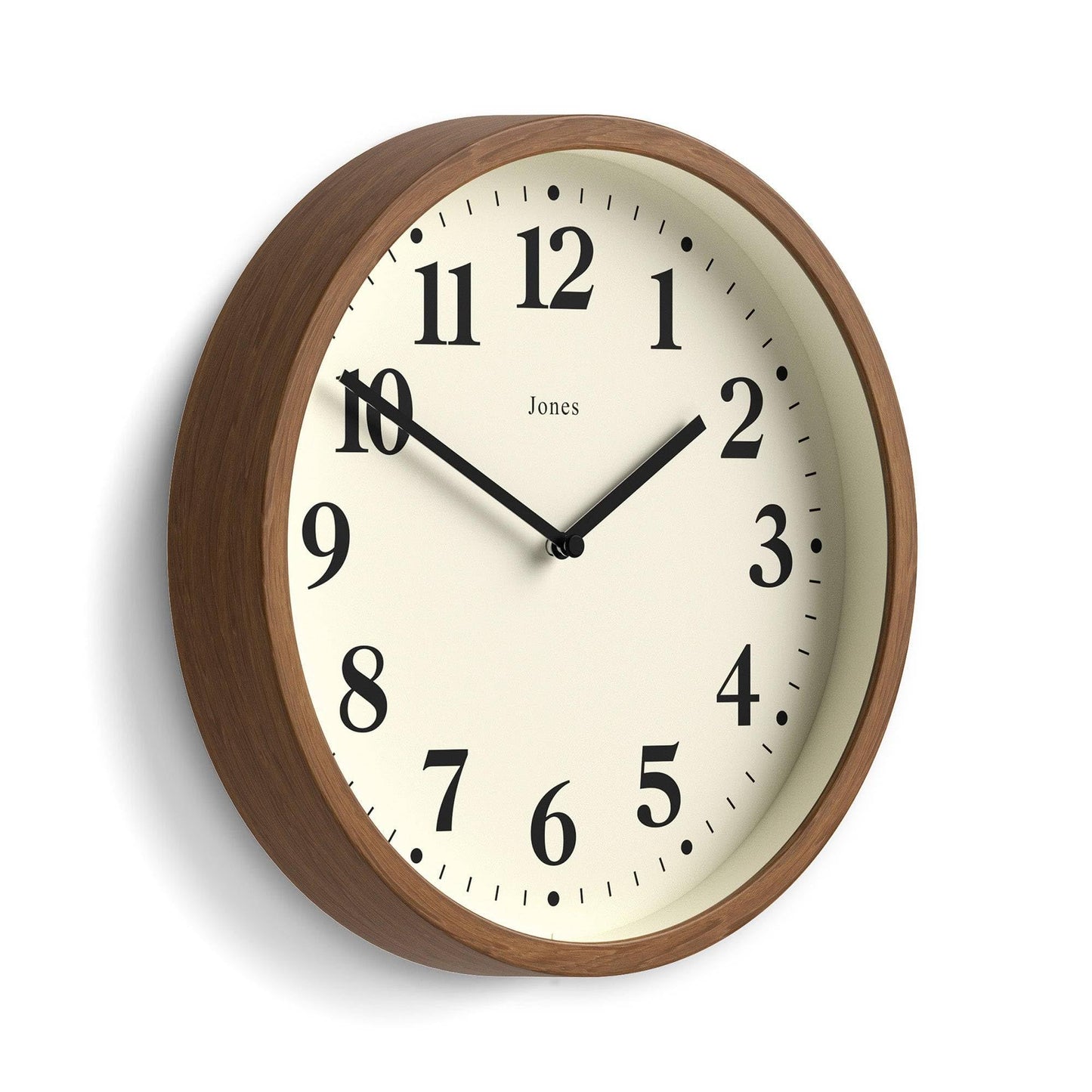 JONES CLOCKS® Lodge wall Clock | Small Modern Clock | 10 inch | Dark Faux Wood | Classic Contemporary Style for Kitchen, Living Room or Office