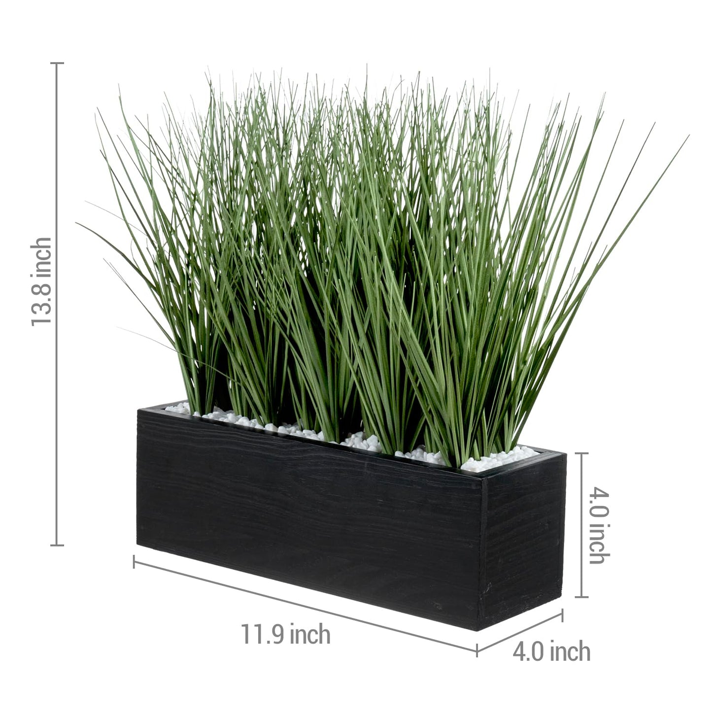 MyGift 12 Inch Desktop Artificial Green Grass Plants Faux Greenery Centerpiece with Rustic Black Solid Wood Planter Box