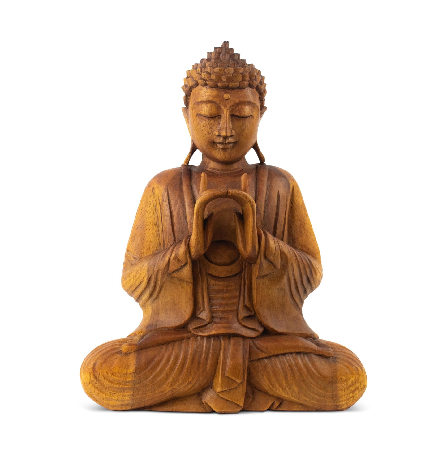 G6 COLLECTION Wooden Serene Sitting Buddha Statue Handmade Meditating Sculpture Figurine Decorative Home Decor Accent Handcrafted Gift Art Wood Hand Carved Oriental Buddha Uttarabodhi Mudra (20" Tall)