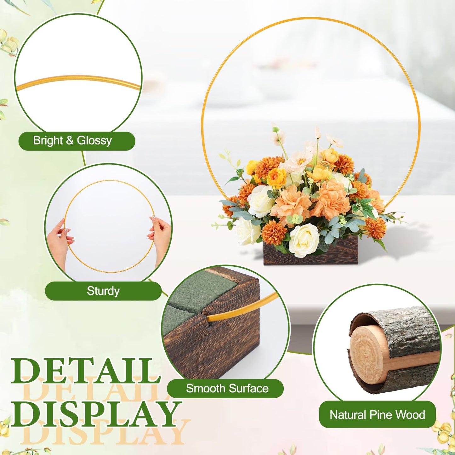 36Pack Floral Hoop Centerpiece Kit, 12Pcs 12'' Metal Floral Hoop Centerpiece with Stand+ 12Pcs Wood Cube Planter Box + 12Pcs Floral Foam Blocks for DIY Wedding Christmas Party Home Garden Decor
