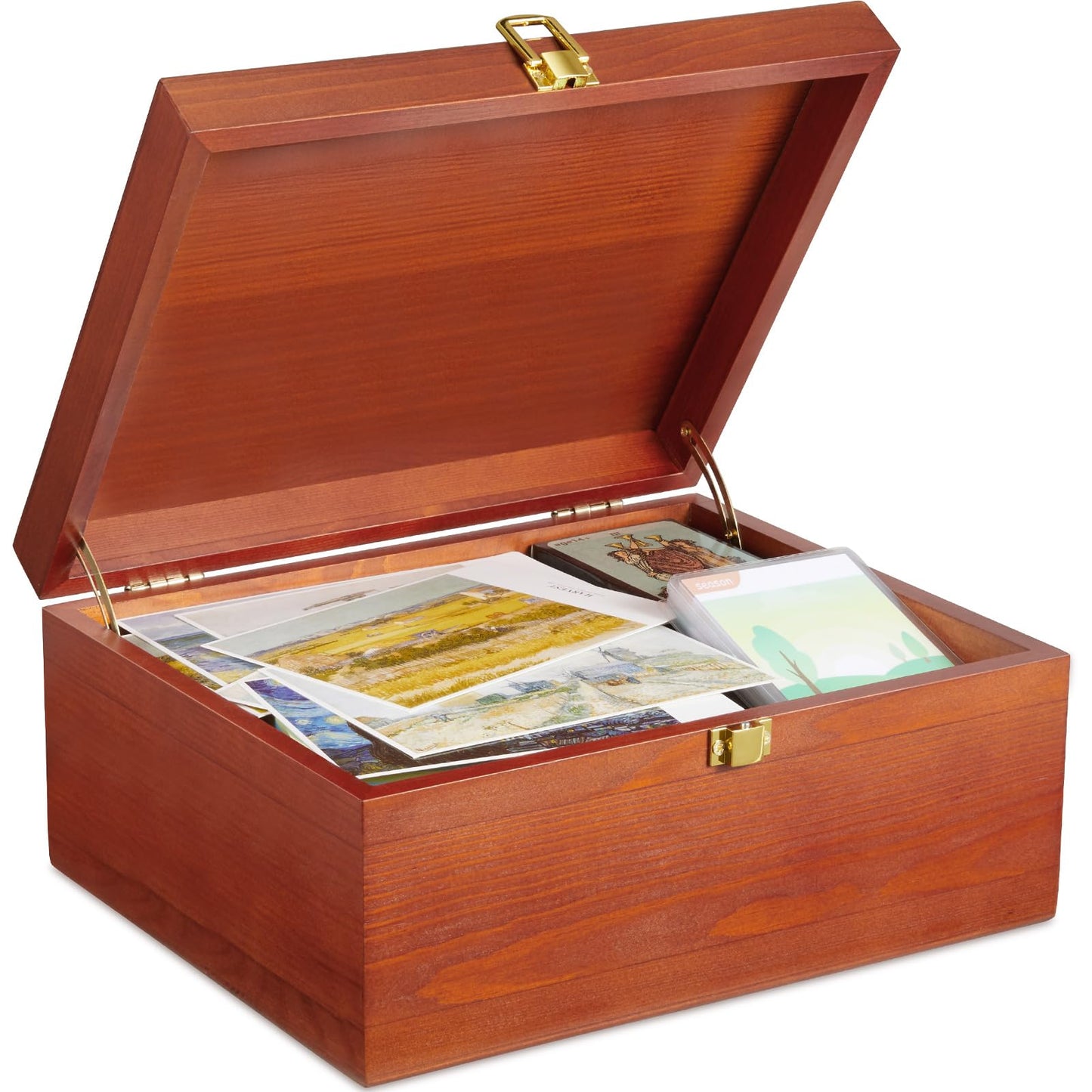 DRASTAR Wooden Keepsake Box, Large Storage Box with a Hinged Lid, Memory treasure box for Crafts and Photo Storage