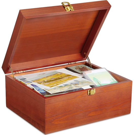 DRASTAR Wooden Keepsake Box, Large Storage Box with a Hinged Lid, Memory treasure box for Crafts and Photo Storage