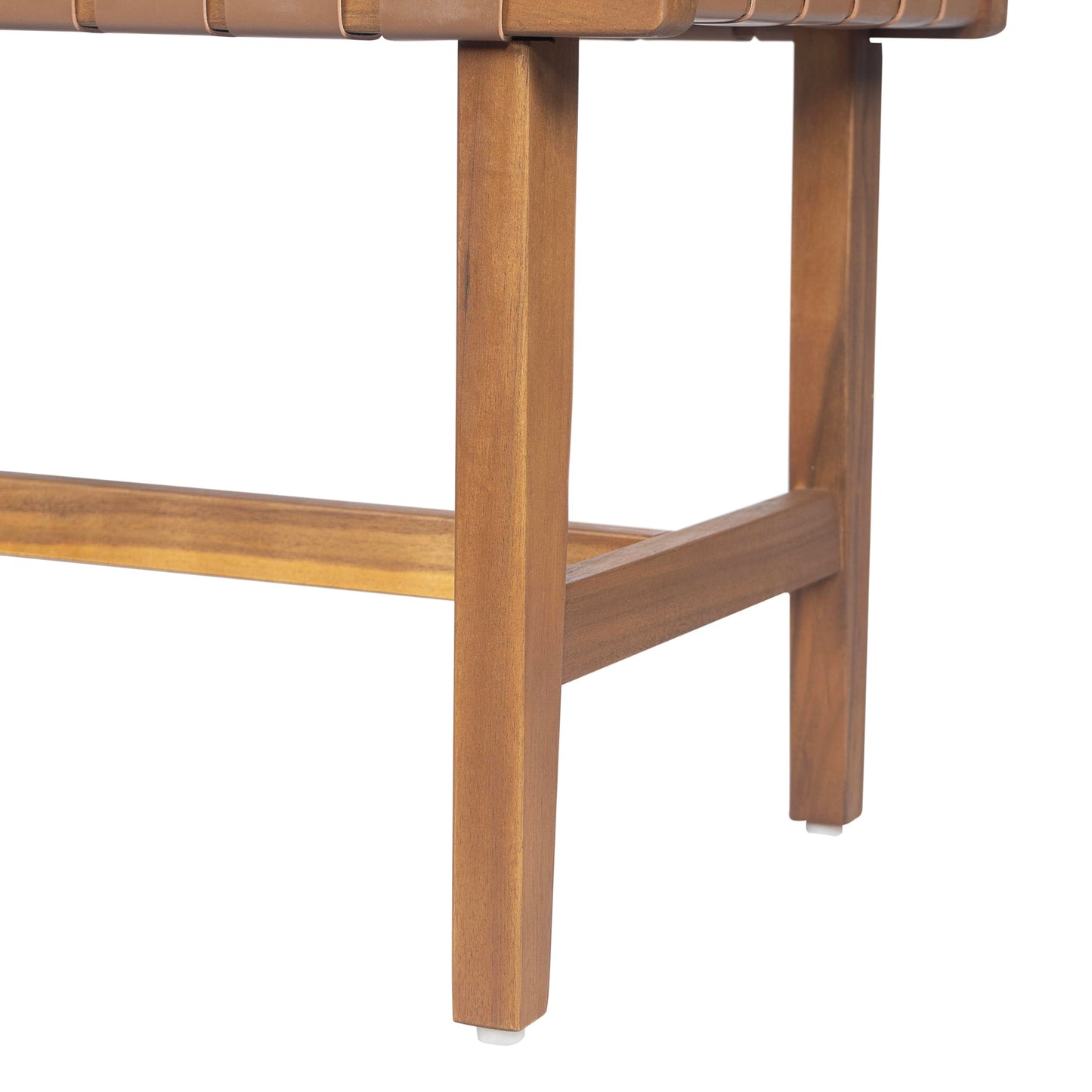 Christopher Knight Home Vinson Country Style Acacia Wood Bedroom Armless Bench with Woven PU Leather Seat, Wooden End of Bed Footrest Stool, Accent Living Room/Entryway Ottoman Bench, Natural Brown