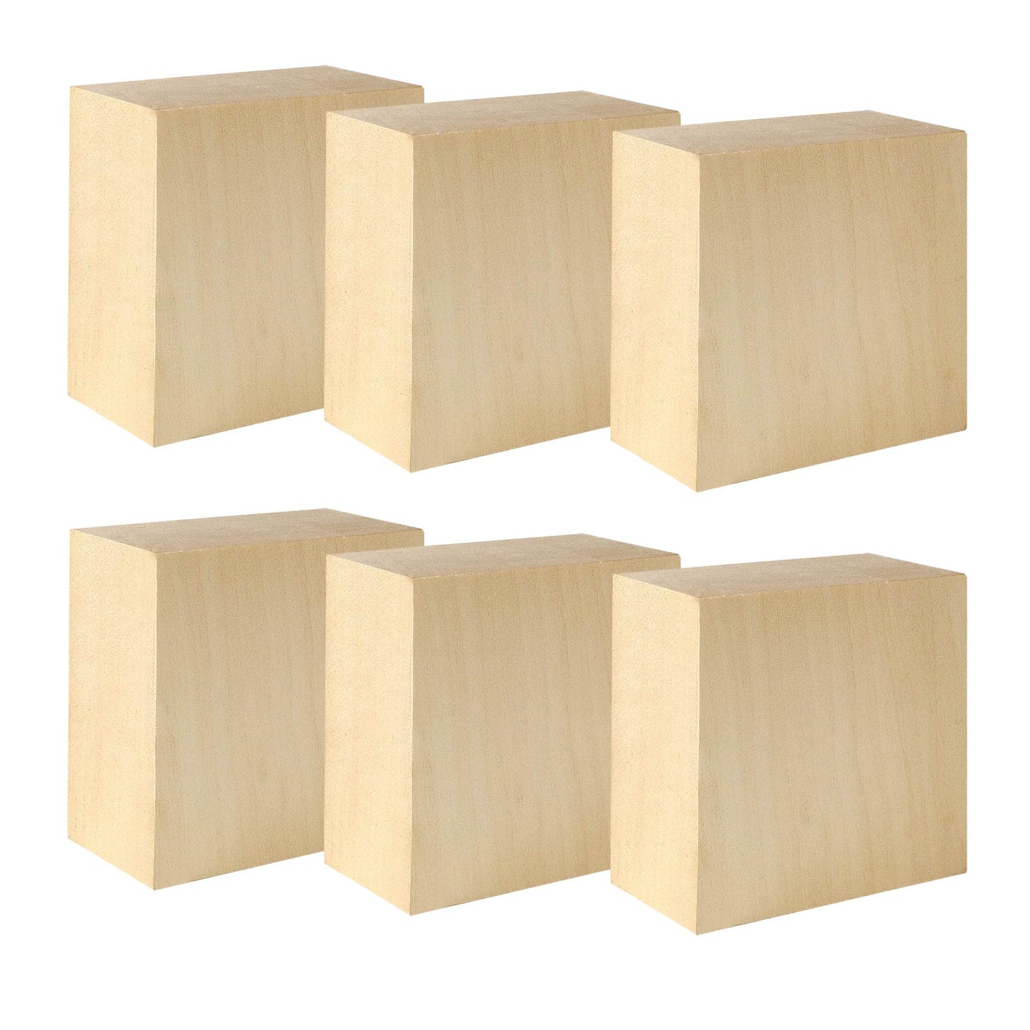 6 Pack Basswood Blocks for Crafting, 4 x 4 x 2 Inch Squares Bass Wood Blocks for Carving, Unfinished Bass Wood Blocks for Crafts, Basswood Carving Blocks for Class, Home DIY