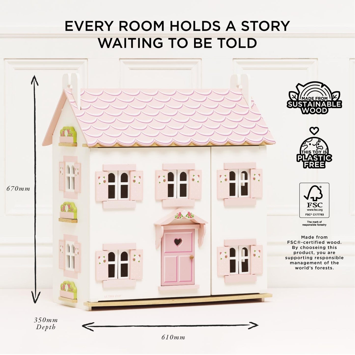 Le Toy Van - Iconic Sophie's Large Wooden Doll House | Dream House Wooden Dolls House Play Set | Great As A Gift | Suitable for Ages 3+