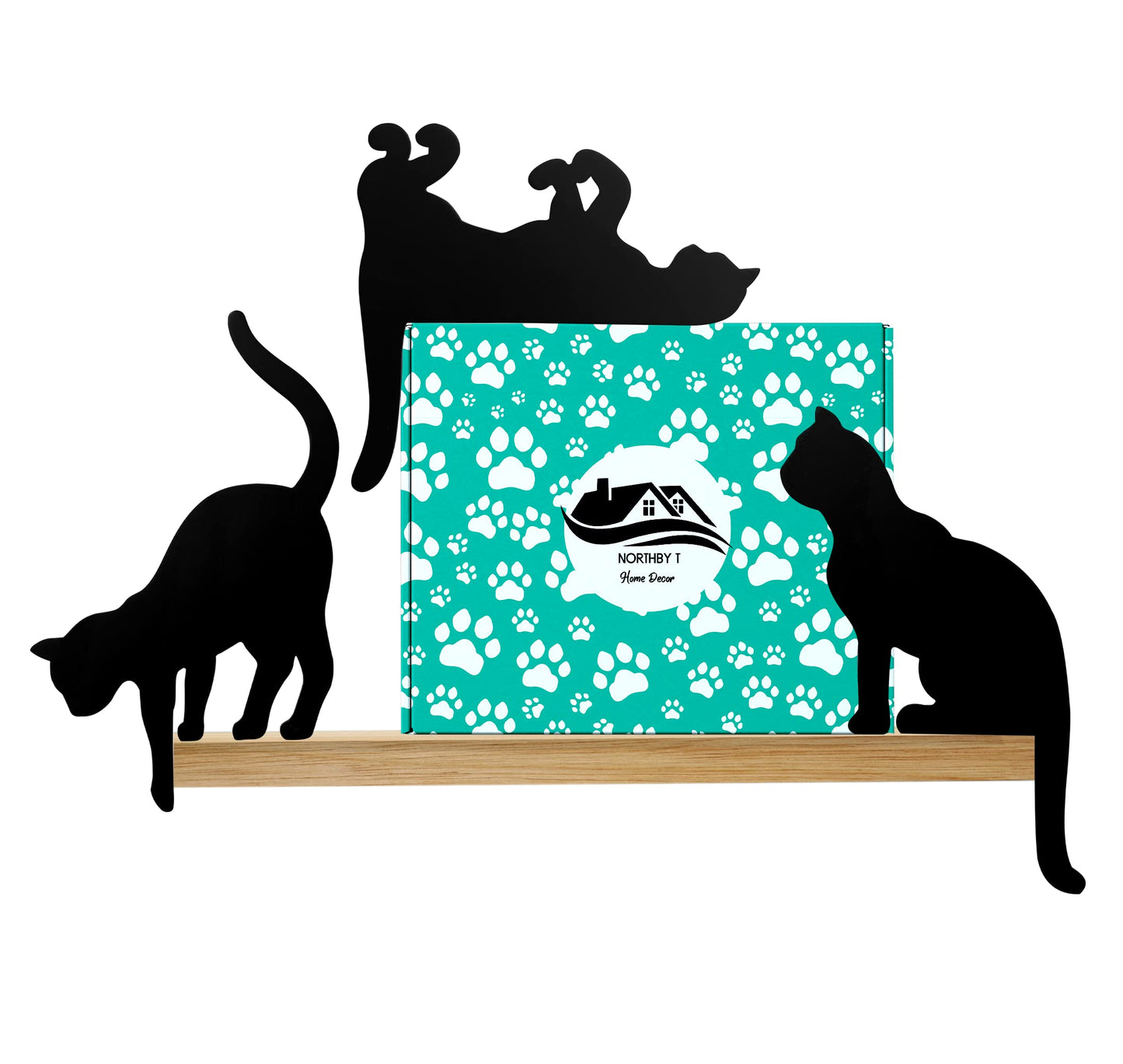 NORTHBYT Black Cat Wall Decor – Set of 3 Wooden Silhouettes for Home Office, Cat Art Decorations Statue Figurines, Cat Things Stuff for Cat Lovers, Women, Kitten Figure for Shelf