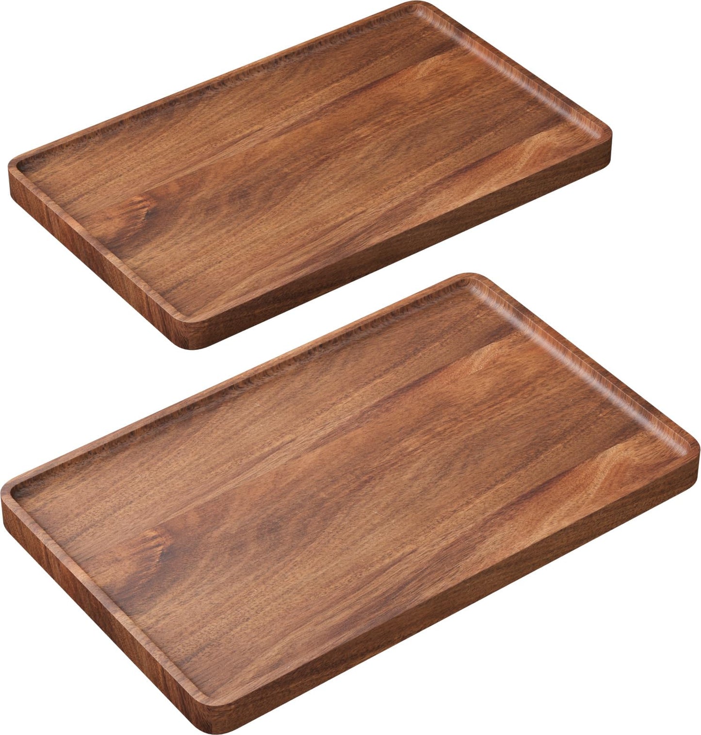 VERTORGAN 2 Pack Acacia Wood Serving Tray,15.8x9.8 Inch Decorative Trays Platter for Coffee Table,Living Room,Bar,Party,Mini Charcuterie Boards Cheese Board,Home Decor