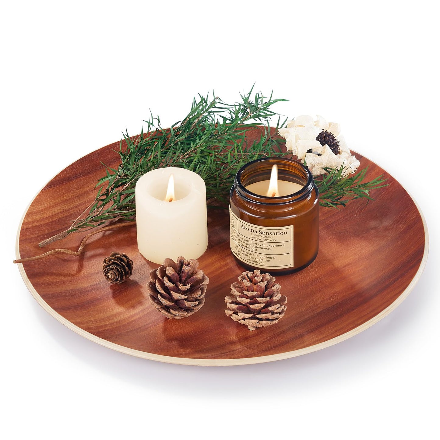 Yangbaga Acacia Wood Serving Tray,Round Decorative Tray for Living Room,Modern Coffee Table Tray,Serving Platters for Home Decor,Ottoman,Bed,Kitchen,Bathroom, Breakfast,Bar