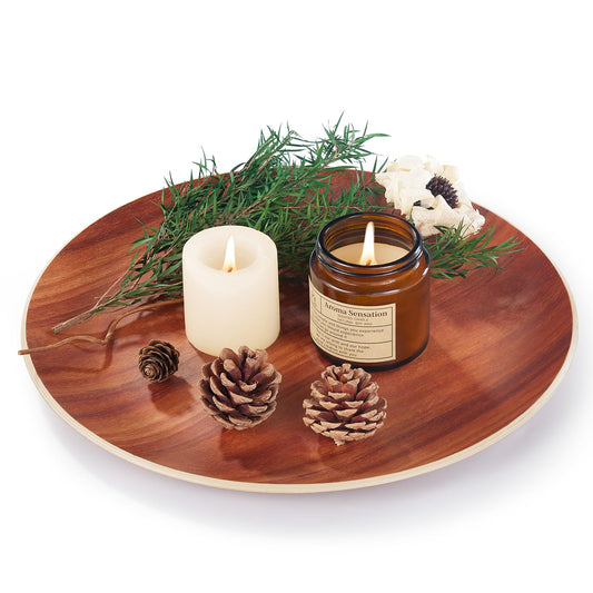 Yangbaga Acacia Wood Serving Tray,Round Decorative Tray for Living Room,Modern Coffee Table Tray,Serving Platters for Home Decor,Ottoman,Bed,Kitchen,Bathroom, Breakfast,Bar