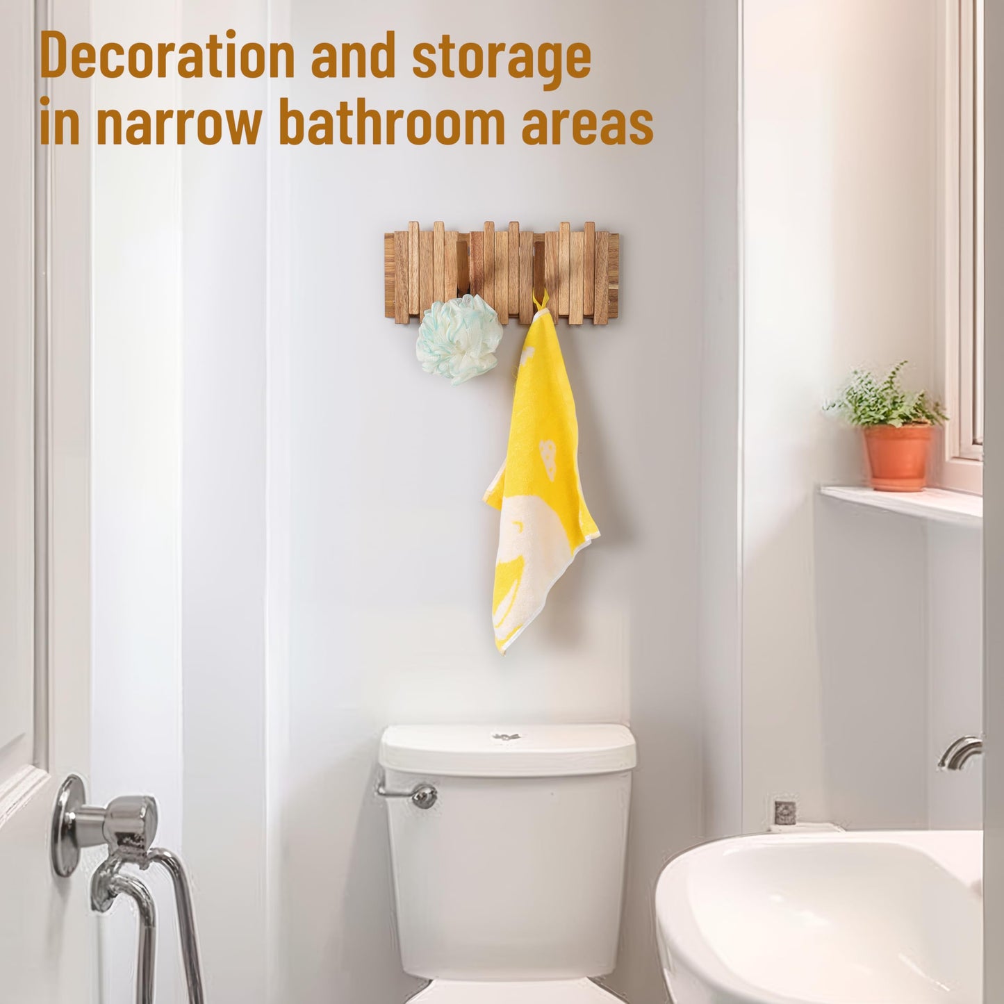 KYIAANY Small Coat Rack for Apartment: 13.2Inch Wood Rustic 8 Hooks Wall Mount Retractable for Narrow Spaces Entryway Bathroom for Hanging Light Items Jacket Towel Dog Leash Bag