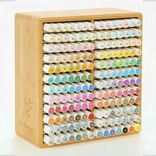 TIKSPCAE Marker Organizer for 168 Markers,Bamboo Wooden Desk Storage Organizer Rack,Markers Pens Pencils Art Brushes Storage Holder for Home Classroom Office Decor.