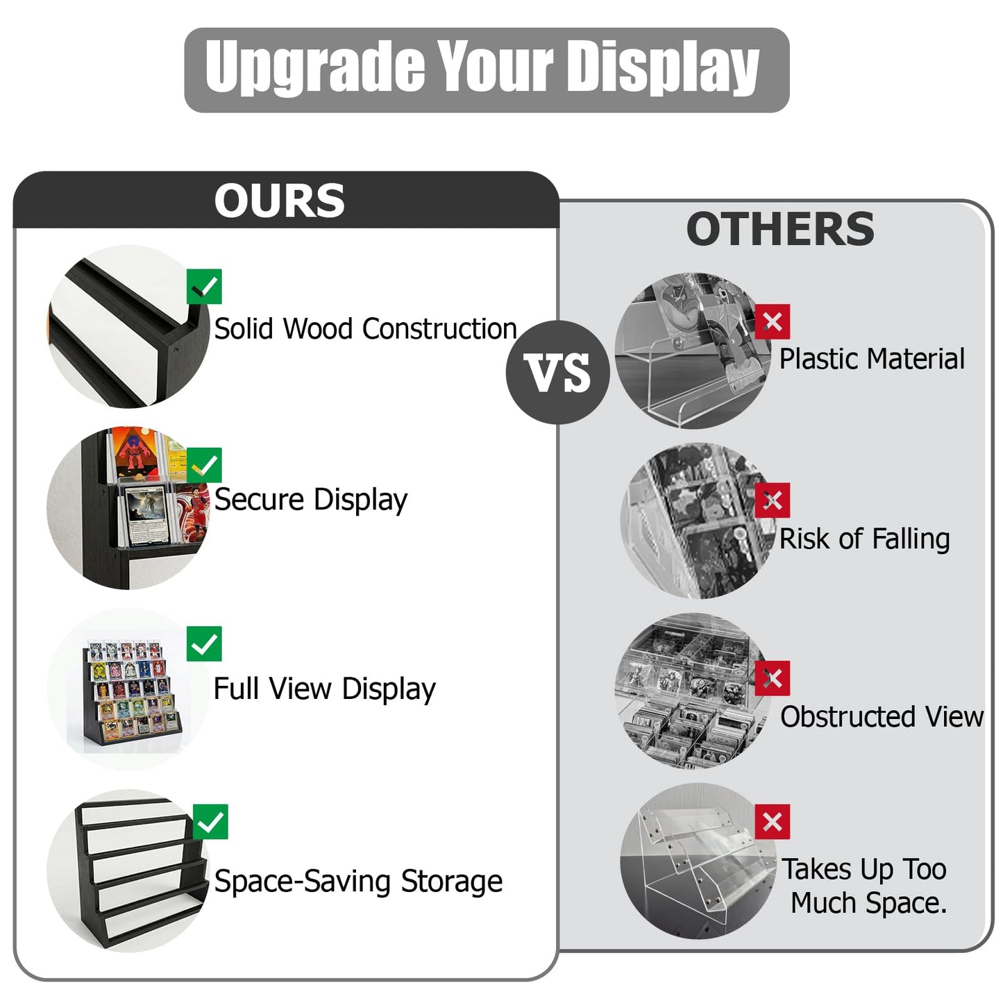 5 Tier Wooden Card Display Stand – Vertical Card Holder Display for Trading Cards, Game Cards, Sports Cards, Graded PSA/BGS/SGC, Baseball, Basketball&Football(Soccer) Card Stand, Desk & Shelf Organize,Black
