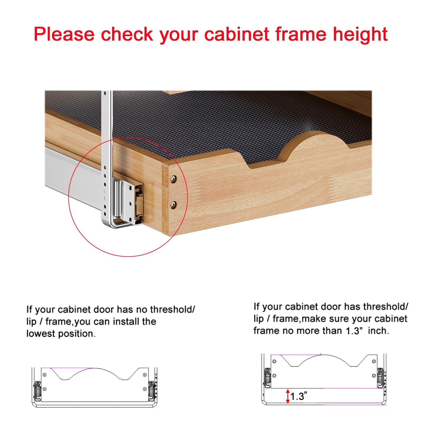 DINDON 3 Tier Pull Out Cabinet Organizer 17”W X21”D Slide Out Shelves With Shelf Liner for Kitchen Wood Roll Out Drawers Pantry Organization