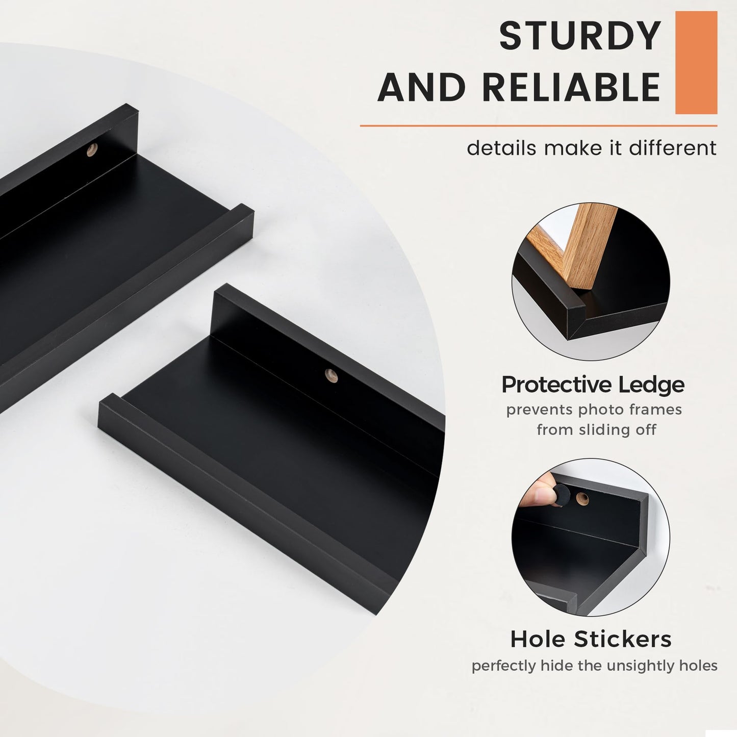 FLYJOE Picture Ledge Shelf, Floating Shelves Set of 2, 48 Inches Long Large Nursery Book Shelves for Toys Storage, Kids Bookshelf Wall Mounted for Living Room Bedroom Decor Books Photo Frames, Black
