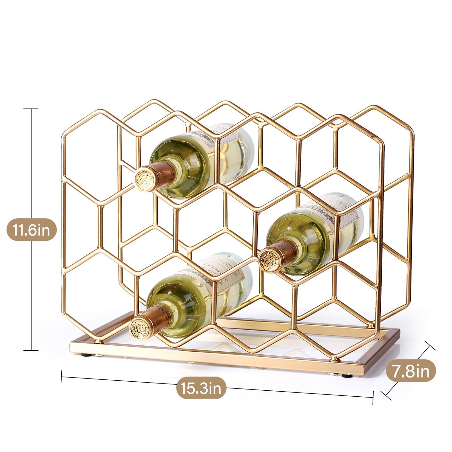 Drincarier 14 Bottle Countertop Wine Rack - Freestanding Modern Gold Metal Wine Rack - Tabletop Wine Holder Stand for Cabinet, Pantry, Wine Bottle Storage……