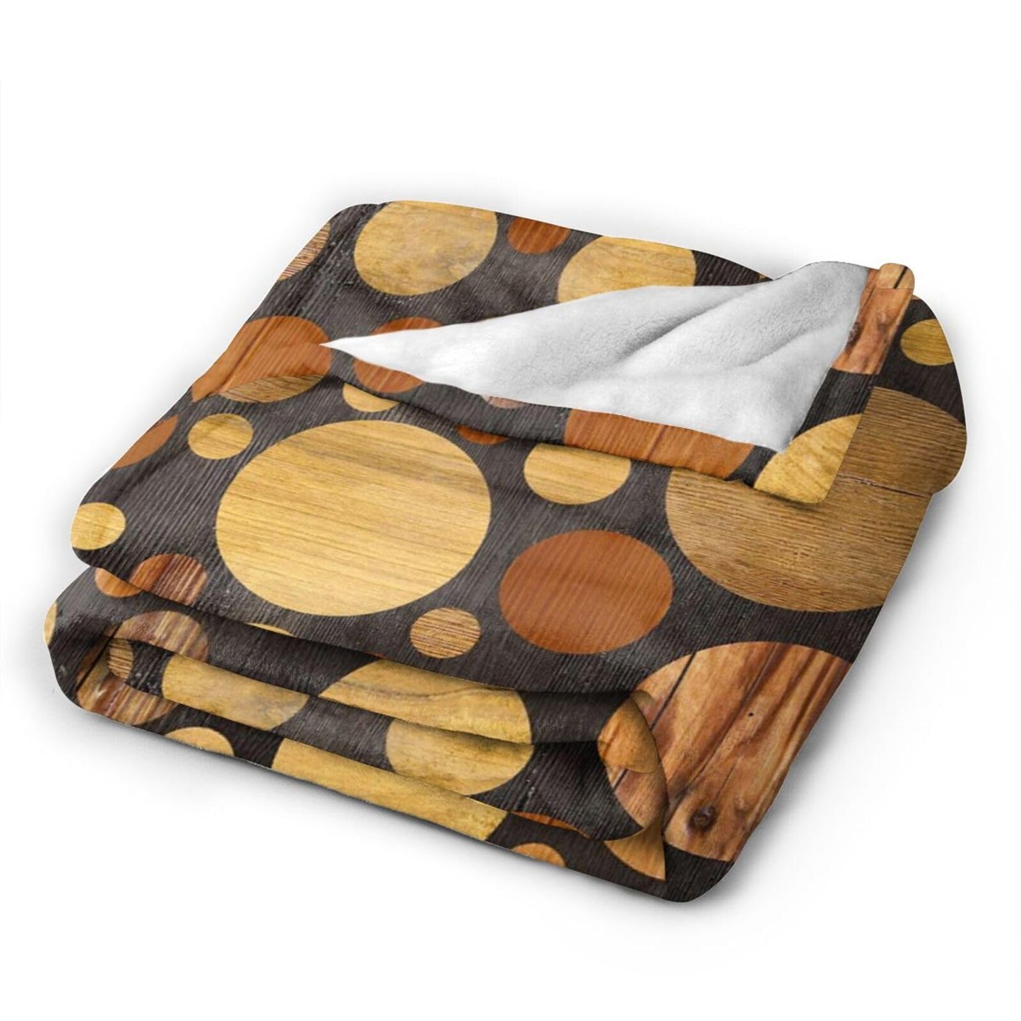 Abstract Circular Pattern Wooden Texture Reversible Flannel Throw Blanket- Ultra Soft Lightweight for Bed, Sofa, Travel & Camping 60"X50" Inch