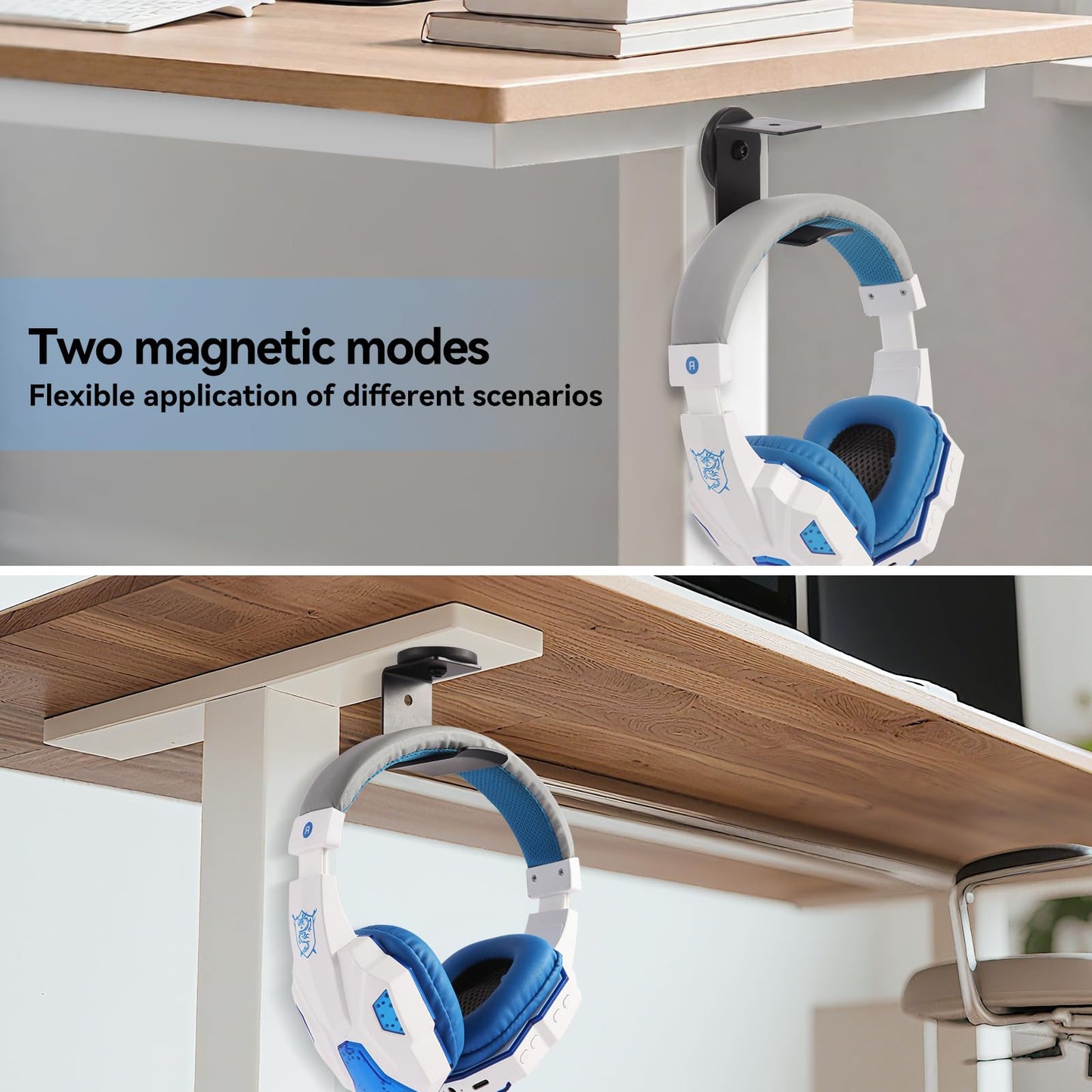 Bonsture Magnetic Headphone Holder, Headset Hooks, Aluminum Headphone Hanger for Desk & Table, Headphone Mount Stand with Rubber Pad, Compatible with All Gaming Headsets (Black)