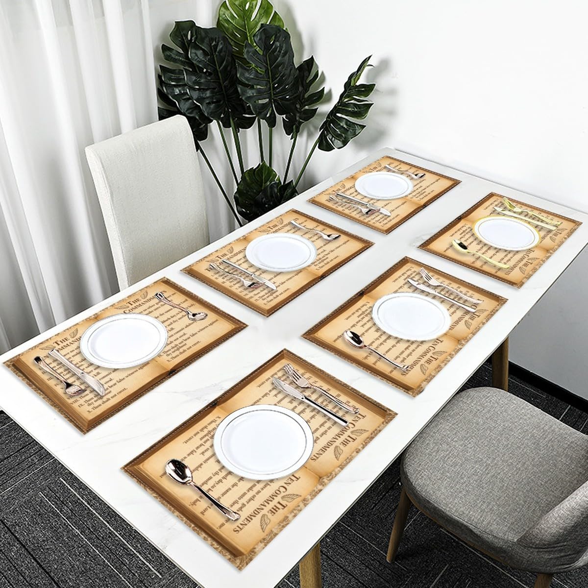 The Ten Commandments Placemats Set of 4, Christian Religious Bible Verse Place Mats Table Mats for Kitchen Dining Room Home Party Decor 12x18 Inch
