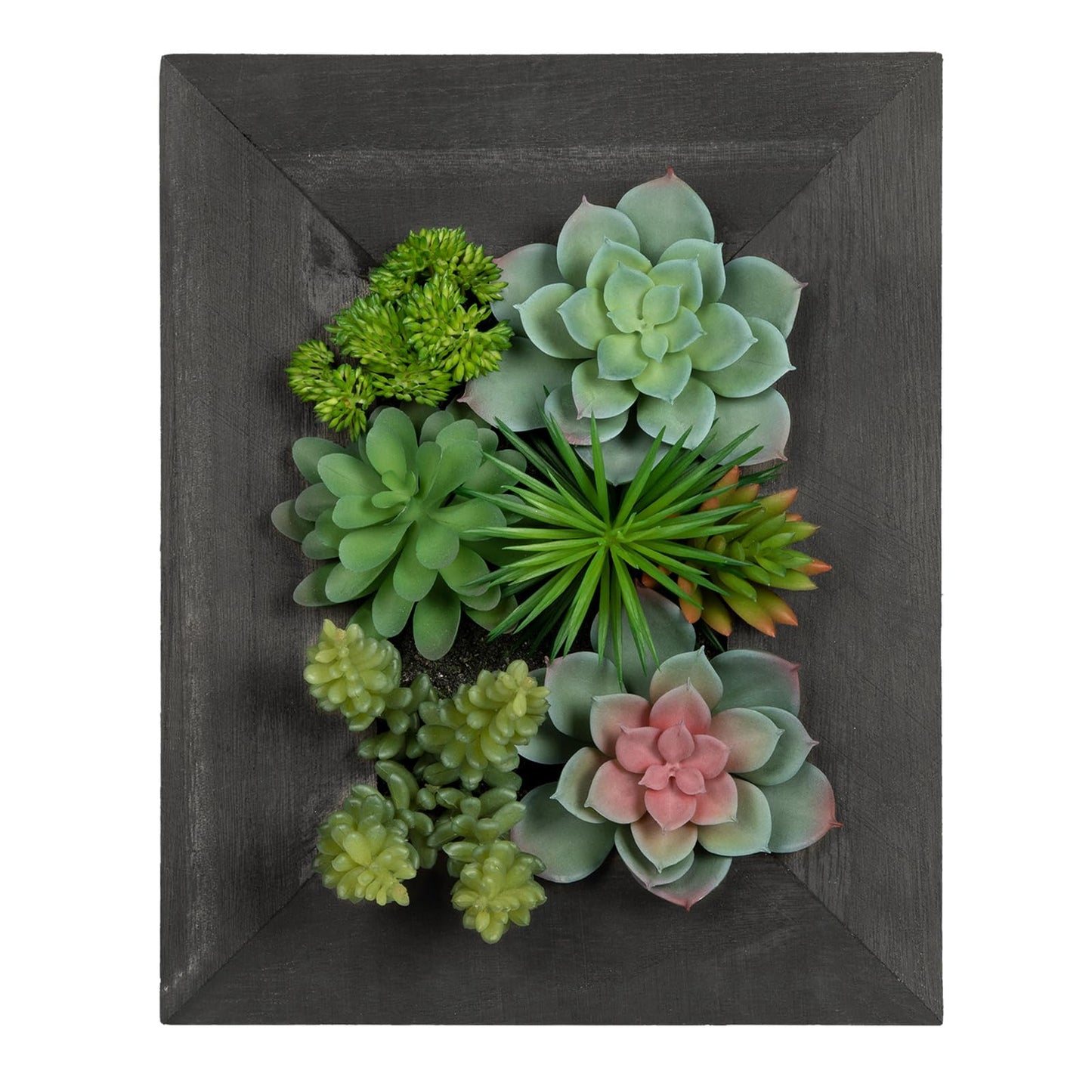 Arborus Fake Plants Succulents 3D Artificial Wall Hanging Plants Indoor Faux Succulent Arrangement in Wooden Planter for Home Farmhouse Kitchen Console Table Wall Decoration