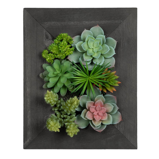 Arborus Fake Plants Succulents 3D Artificial Wall Hanging Plants Indoor Faux Succulent Arrangement in Wooden Planter for Home Farmhouse Kitchen Console Table Wall Decoration