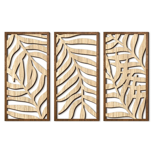 3 Pcs Tropical Leaf Wood Wall Art Decor, Wooden Minimalist Wall Hanging Decor, 3D Hollow Carved Craft Art Set, Boho Abstract Wall Sculptures Panels Decoration for Home Living Room Bedroom Kitchen (C)