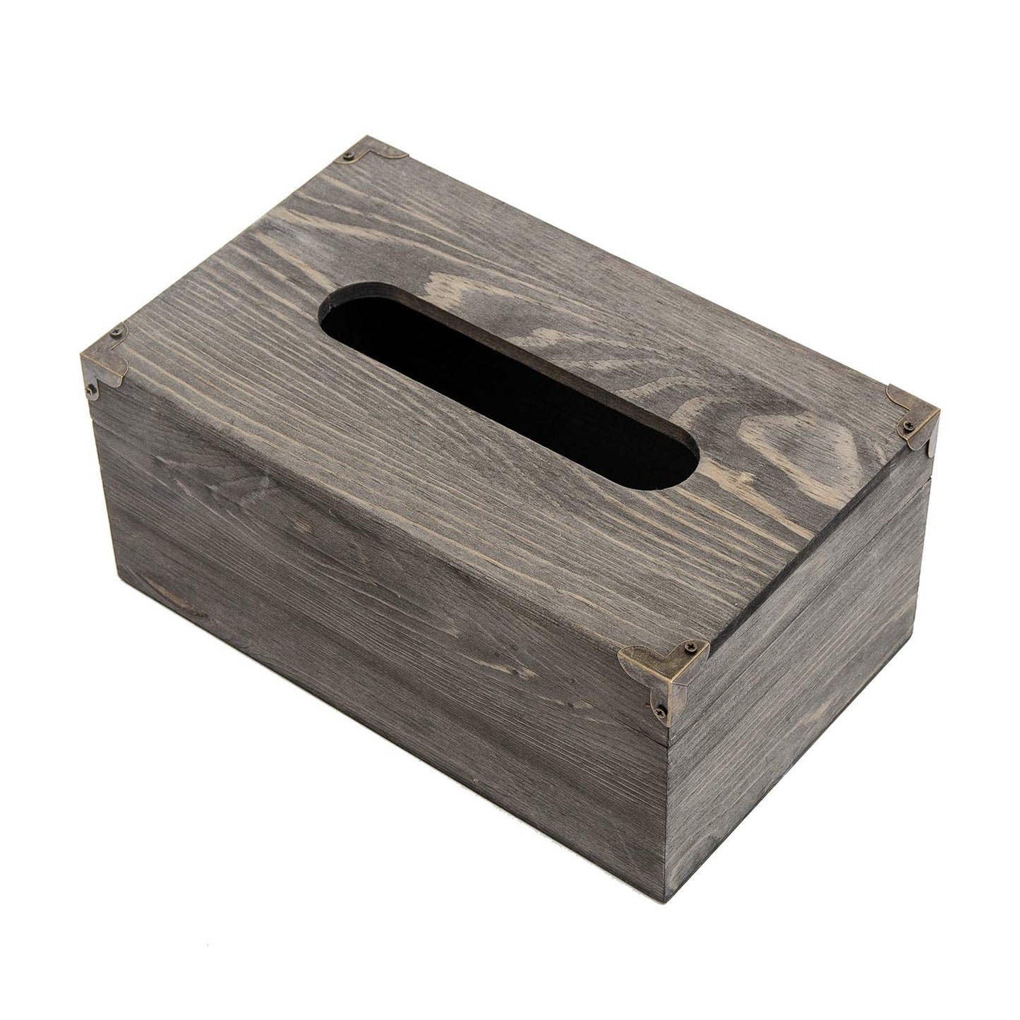 Liry Products Rustic Gray Distressed Wood Facial Tissue Paper Box Metal Corner Brackets Hinge Lid Top Cover Torched Wooden Holder Standard Size Rectangular Napkin Dispenser Bathroom Kitchen Bedroom