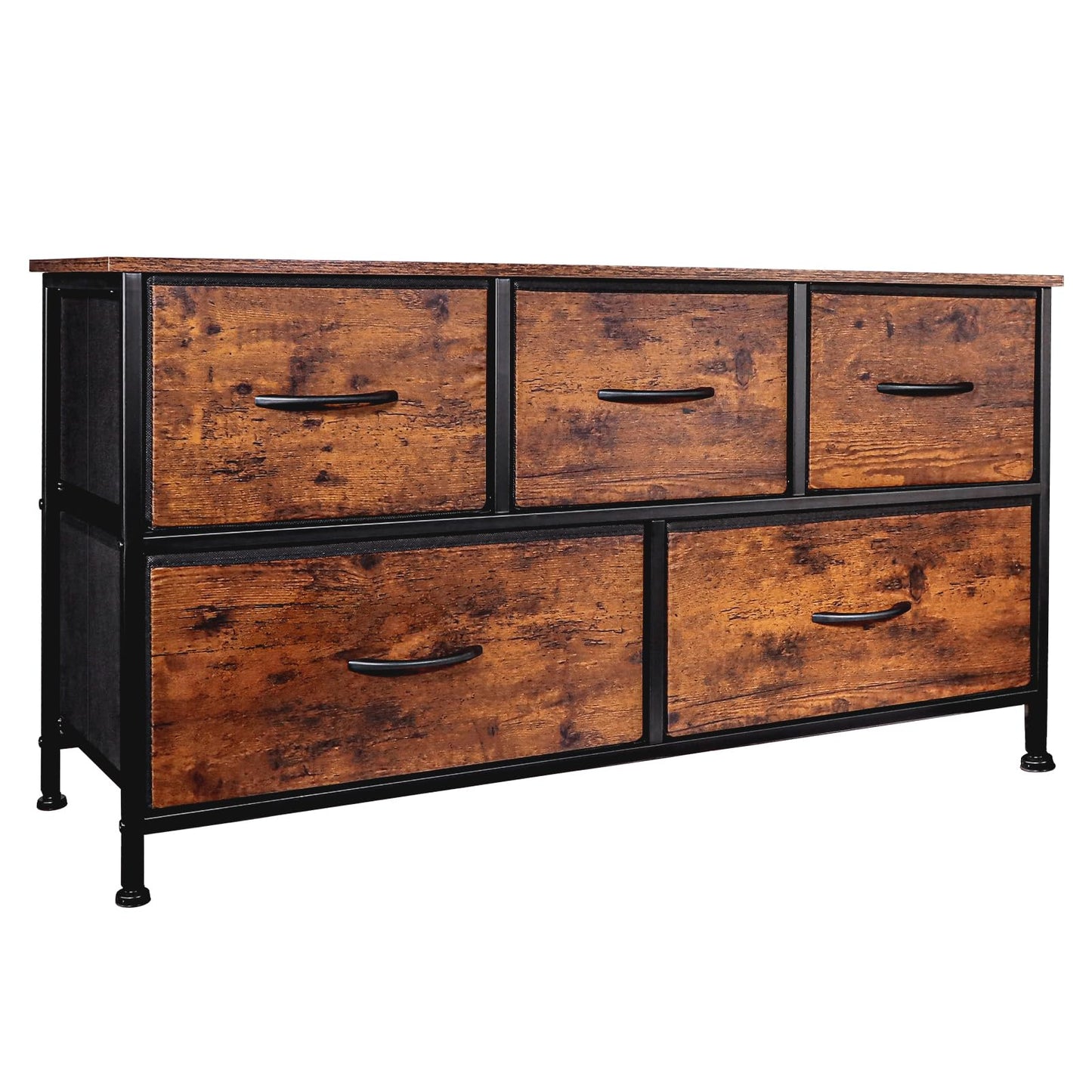 SHAWKEN Dresser for Bedroom with 5 Drawers,Fabric Dresser with One-Piece Steel Frame,Budget-Friendly Organizer for Closet, Hallway, Studio Apartment (Rustic Brown)