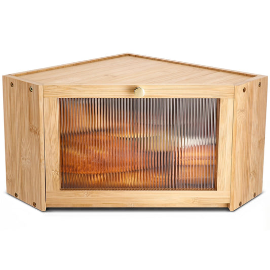 AceOrbit Corner Bread Box for Kitchen Countertop Bamboo Bread Boxes Large Capacity Corner Counter Breadbox Vintage Breads Storage Container with Arcylic Door Breadbox Under Cabinet Mount for Kitchen