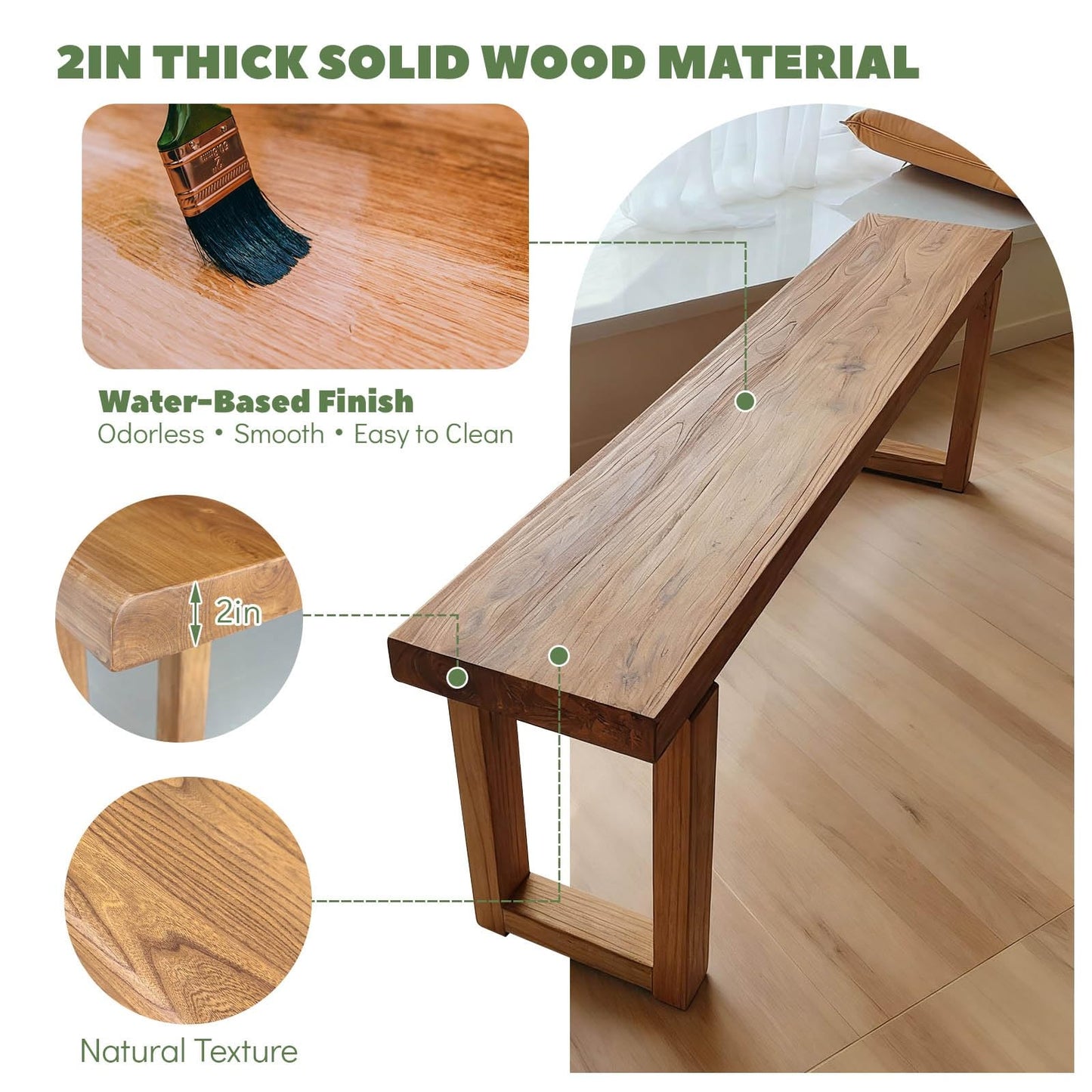 Narrow Farmhouse Bench Skinny Wooden Entryway Long Bench 32" 39" 47" 55" 63" 71" 79" Rustic Indoor Benches for Hallway Kitchen Dining Bedroom End of Bed Easy Assembly Natural Finish(32x10xH18")