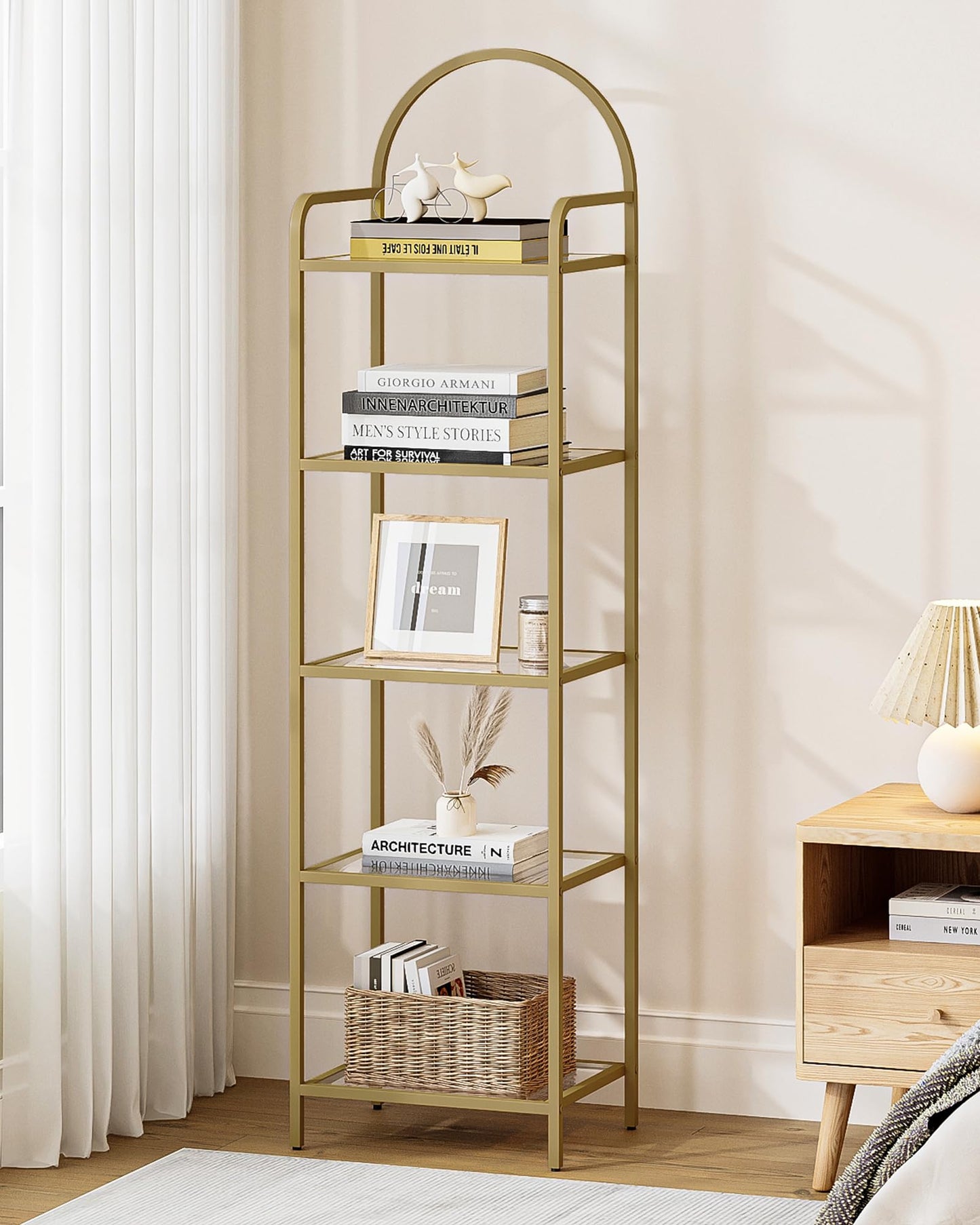 Hzuaneri Blanket Ladder and Glass Bookcase