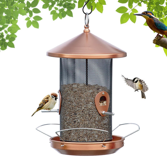 Philodwell Large Bird Feeders for Outside: 12.6inch Metal for Outdoors Hanging with Copper for Garden Yard Outside Decor Cardinal Finch - Gardening Gifts for Women Men