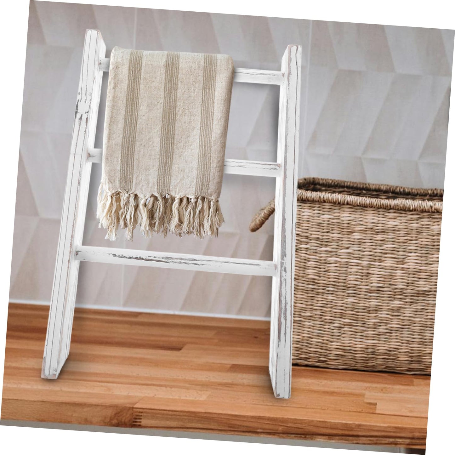 PRETYZOOM Miniature Rustic Ladder Towel Rack for Bathroom and Kitchen Space Saving Farmhouse Decor with Multipurpose Display Function Easy Access Hand Towel Holder for Small Spaces