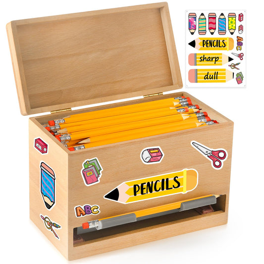 Aigybobo Pencil Dispenser for Classroom, Wooden Pencil Holder for Desk, Teacher Must Haves for Organization and Storage, Pencils Straw Dispenser for Classroom Office Kitchen Restaurant