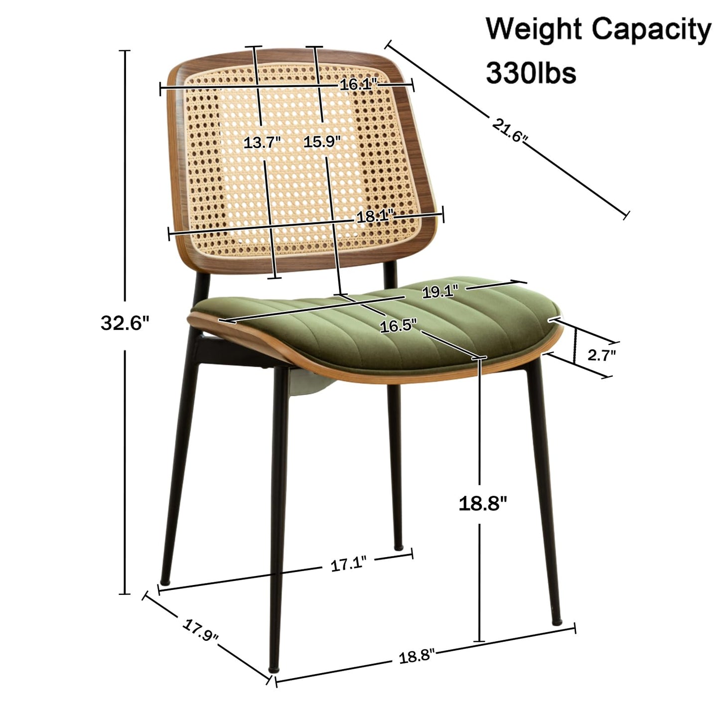 LUNLING Dining Chairs Set of 2 Mid Century Modern Retro Green Velvet Kitchen Chairs with Walnut Bentwood Upholstered Seat Metal Legs Adjustable Foot for Kitchen Dining Room Chairs(Green Fabric)