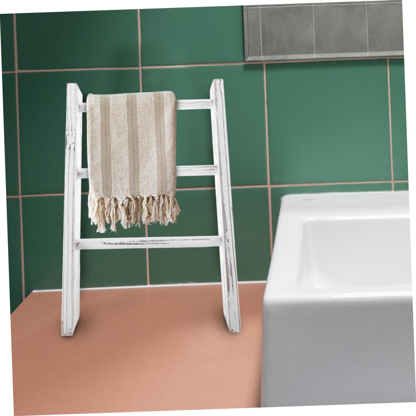 KOCKSHION Miniature Farmhouse Tea Towel Ladder Rack Rustic Bathroom Decor Compact Ladder Towel Holder for Kitchen Counter Space Saving with Elegant White Finish