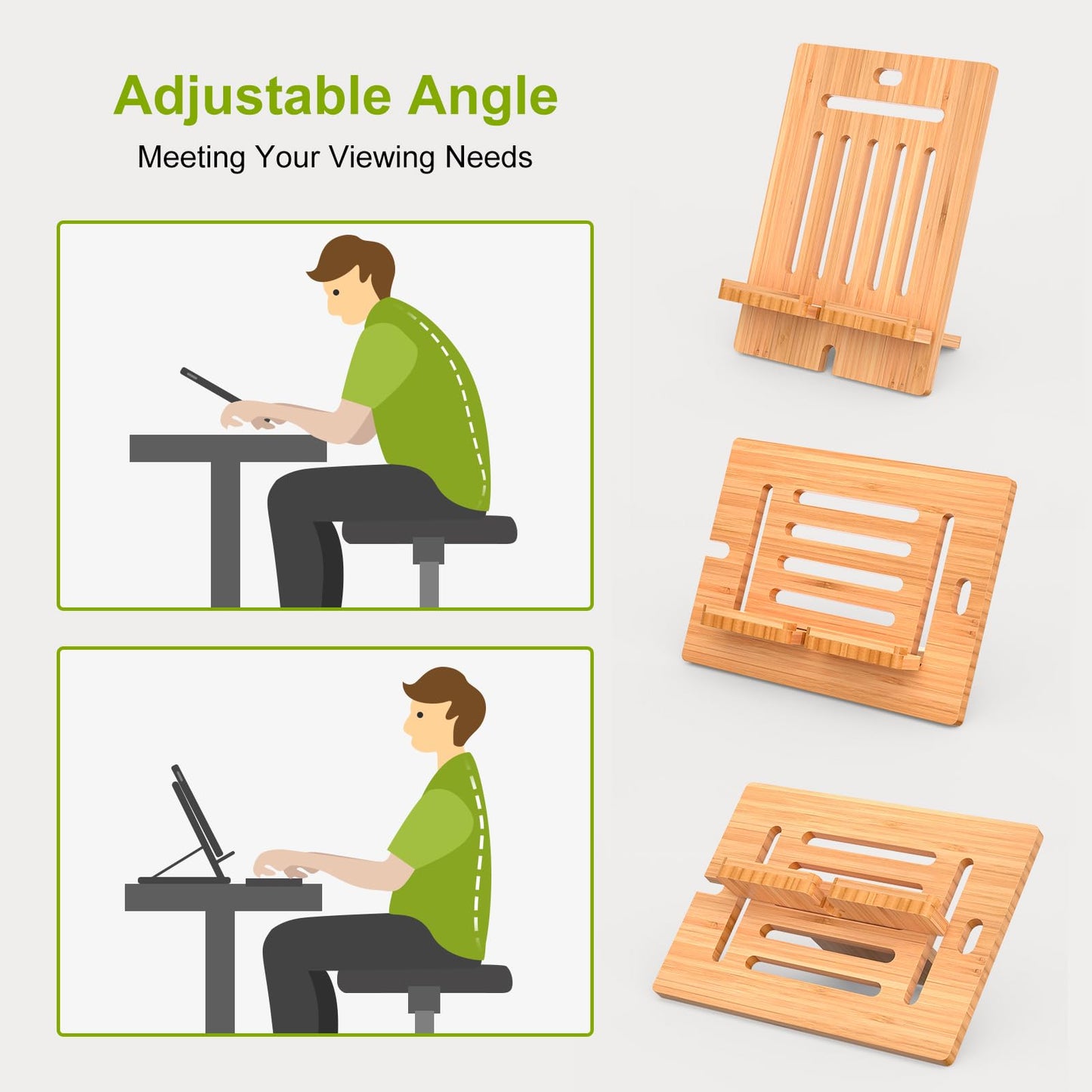 Pezin & Hulin Bamboo Tablet Stand Adjustable, Desktop Cell Phone Stand Holder Dock Compatible with Pad Air/Pro/Mini, E-Reader, Smartphone (Support to 4.7-13" Devices)-Bamboo