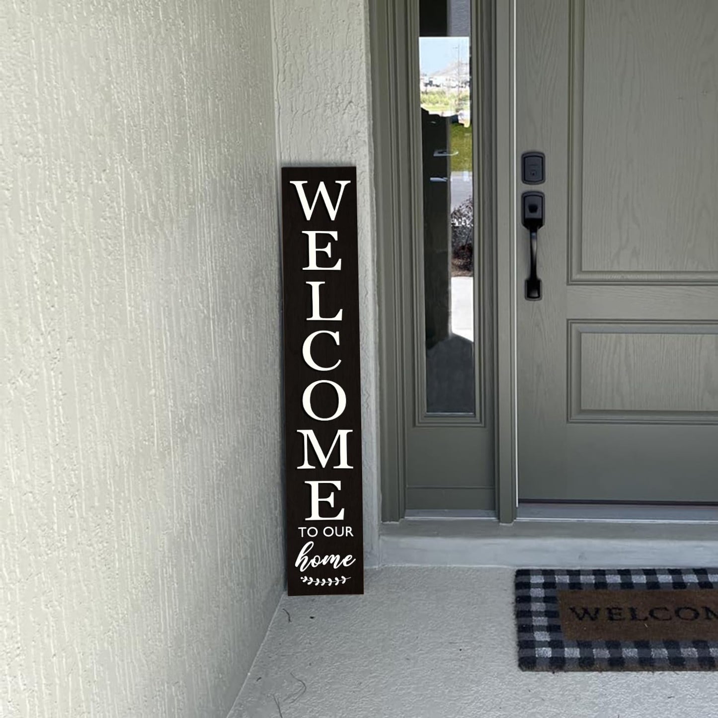 Vertical Wood Welcome Sign for Front Porch Vertical Decorative Sign Front Door Outdoor Indoor Welcome Sign 47.2x7.8 Inch Large Farmhouse Style(black)